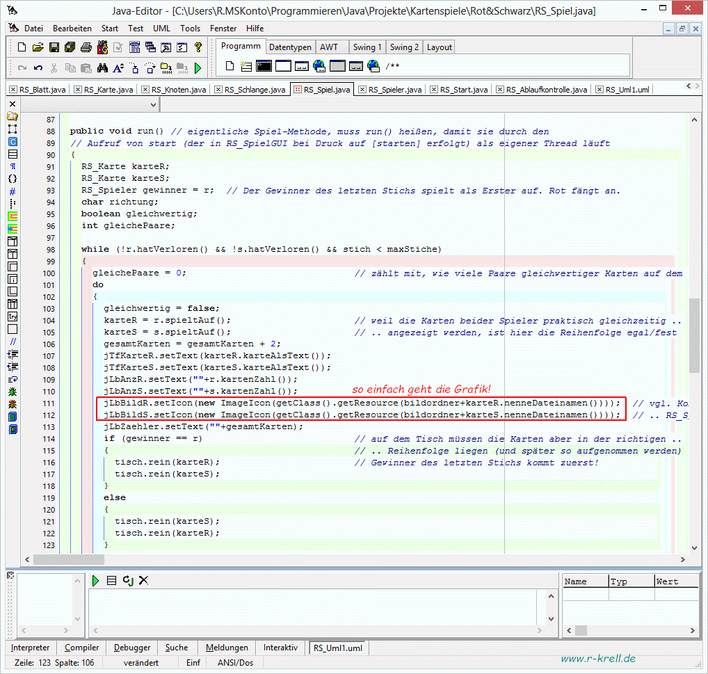 Bildschirmabdruck Javaeditor mit einem Ausschnitt des Quelltextes